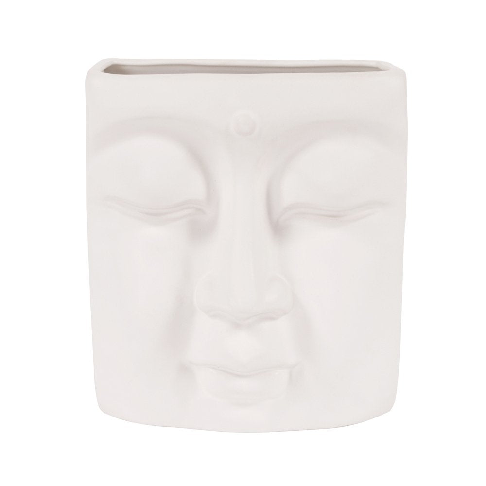 Howard Elliott Collection Oval Wall Hanging Face Sculpture, Contemporary Ceramic Accent for Entryway, Living Room, Hallway or Bedroom Decor, Matte White