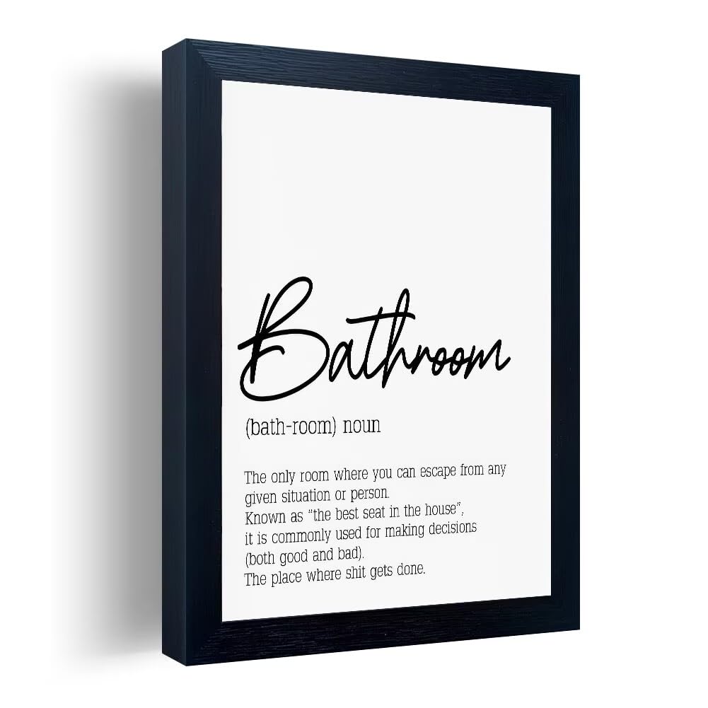 Bathroom Quotes Wall Decor, Black and White Bathroom Wall Art, Toilet Decor Signs Small Black Framed Canvas Art for Kid's Washroom
