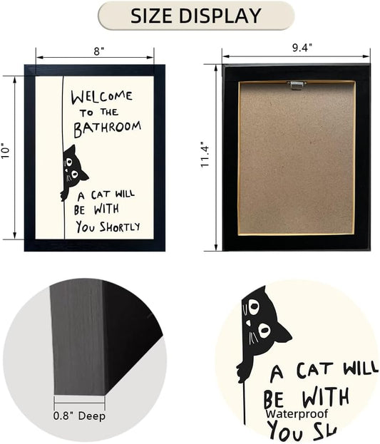 Framed Black and White Bathroom Wall Decor Welcome to the Bathroom Wall Art A cat Will be With You Shortly Funny Cat Lover Canvas Print Poster Modern Home Decor
