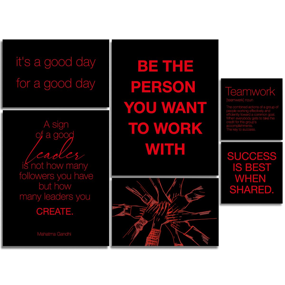YEOION Office Wall Decor-Motivational Teamwork Wall Art Framed Set of 6