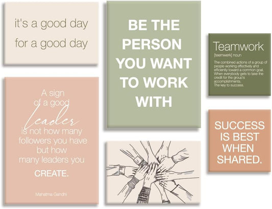 YEOION Office Wall Decor-Motivational Teamwork Wall Art Framed Set of 6