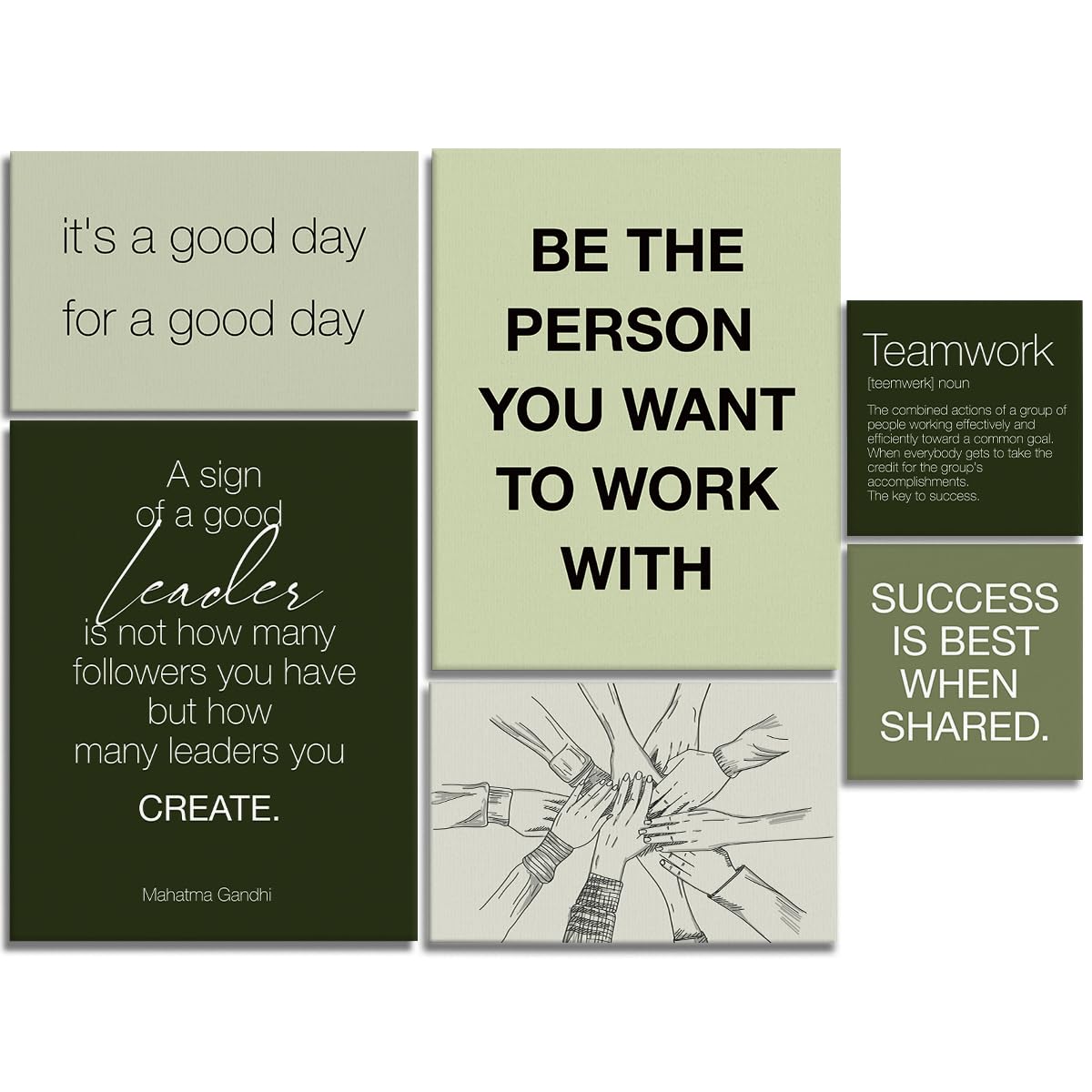 YEOION Office Wall Decor-Motivational Teamwork Wall Art Framed Set of 6