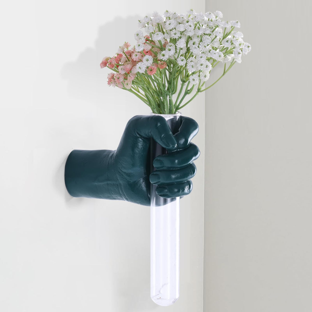 Gold Wall Sculptures, Hand Vases Home Decor, Wall Mount Art Sculpture, Unique Wall Art Statue, Funky Flower Vase Decorations, Modern Eclectic Hanging Decor,Glass Test Tube Vase