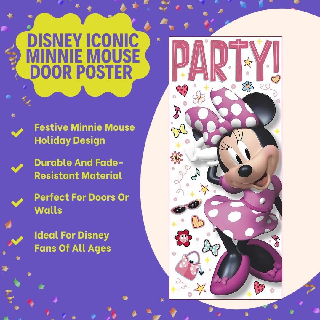 AMSCAN Unique 79251 Disney Iconic Minnie Mouse Door Party Poster, 2.25' (27") x 5' (60") 1ct, Multicolor,Bedroom