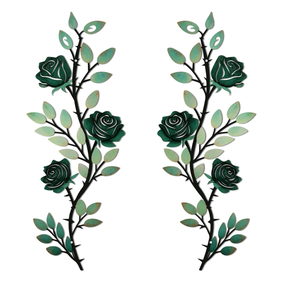 DUOOLN 2 Pcs Metal Rose Tree Leaf Wall Decor, Long Iron Scroll Vine Wall Art Above, Rustic Hanging Sign Flowers Sculpture, For Above Door Living Room Office Indoor And Outdoor Decoration - Black