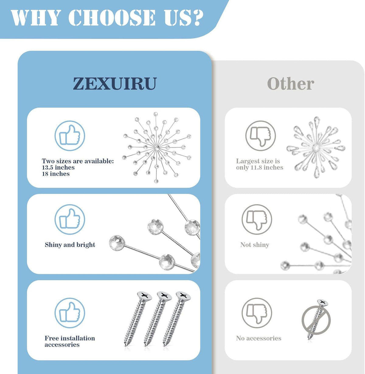 ZEXUIRU 3 Set Silver Starburst Wall Art for Home Decor Metal Bling Crystal Rhinestones Sunburst Wall Decor Sparkling Rhinestone Art Accent Silver - 13in