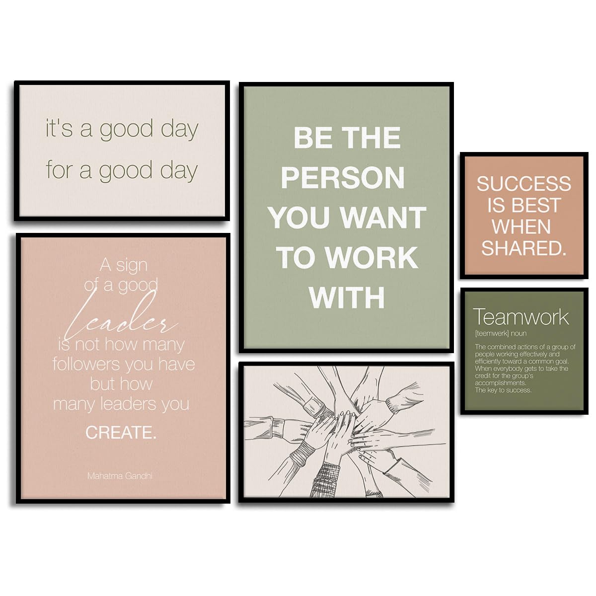 YEOION Office Wall Decor-Motivational Teamwork Wall Art Framed Set of 6