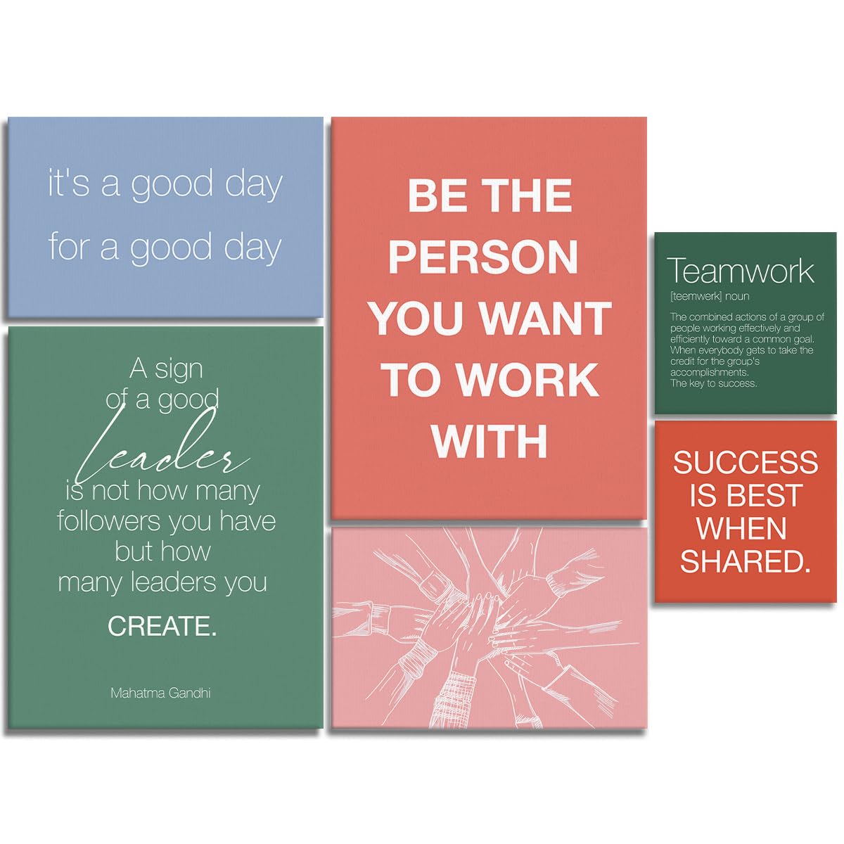 YEOION Office Wall Decor-Motivational Teamwork Wall Art Framed Set of 6