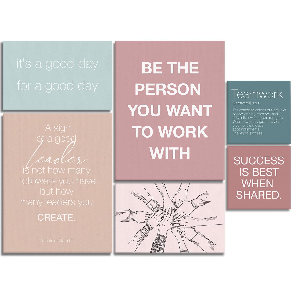 YEOION Office Wall Decor-Motivational Teamwork Wall Art Framed Set of 6