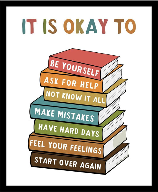 Classroom Signs Wall Art, It Is Okay To Feel Poster for Kids, Social Emotional Learning Decor for School Counselor Office, Calm Down Corner, Teacher Decor for Classroom, Boho Educational Wall Decor (8x10 inches Unframed, It Is Okay)