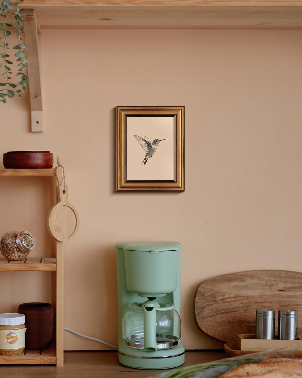VIYYIEA Vintage Gold Framed Wall Art – Hummingbird Sketch, 8x10 IN