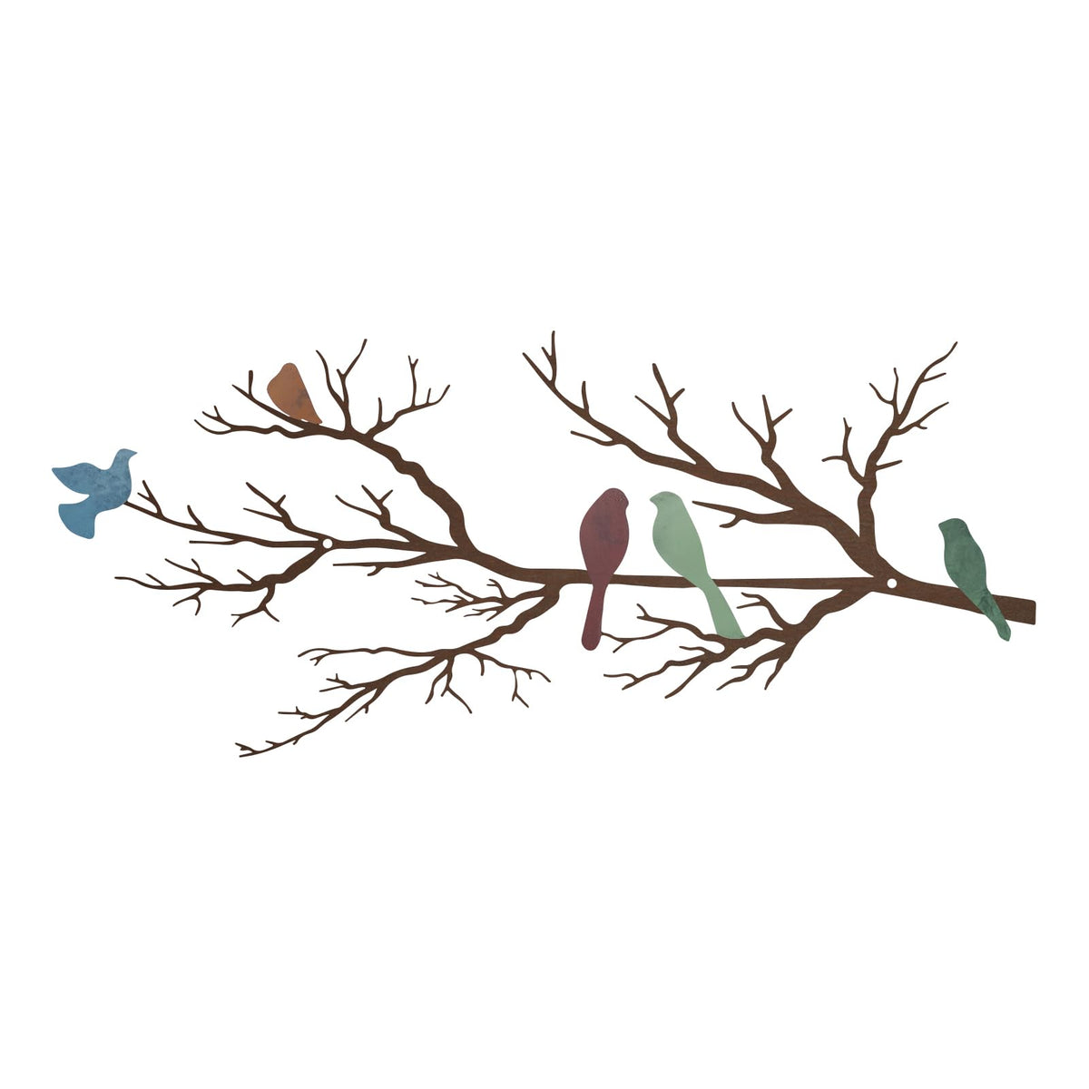 Metal Birds Wall Art, Metal Vivid Birds on Branch Silhouette Wall Decor Black Leaves with Bird Outdoor Hanging Wall Sculpture for Home Balcony Garden(Large)