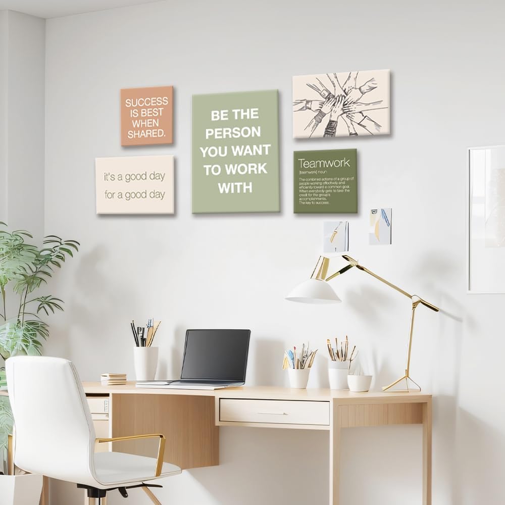 YEOION Office Wall Decor-Motivational Teamwork Wall Art Framed Set of 6
