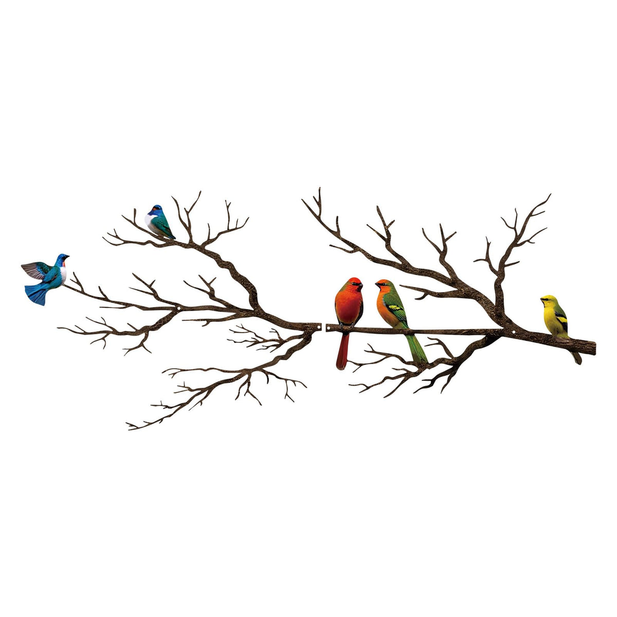 Metal Birds Wall Art, Metal Vivid Birds on Branch Silhouette Wall Decor Black Leaves with Bird Outdoor Hanging Wall Sculpture for Home Balcony Garden(Large)