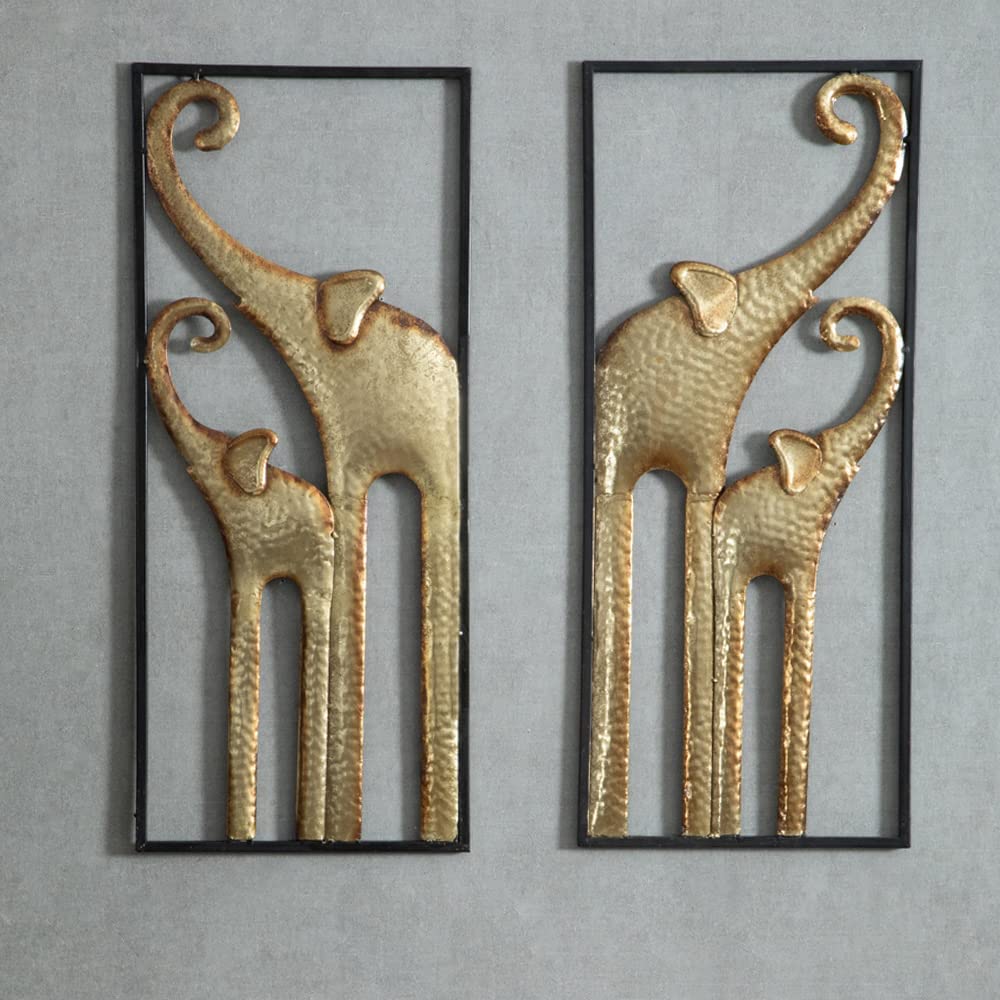 HKaikzo Gold Metal Wall Decor Set of 2, Leaf Hanging Home Decor with Frame, Modern Art Decor Wall Sculptures for Living Room, Bedroom, Office, Hotel, Large 24" X 16"