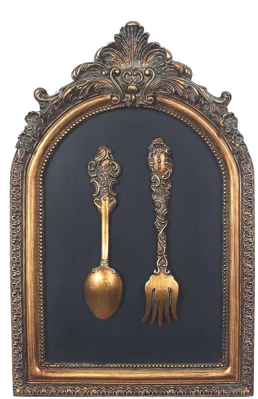 S-MANTIS Vintage Wall Sculpture,Antique Pediment,Hallway Wall Art, Hand Painted Wall Decoration With Embossed Intricate Spoon and Fork Design, Arched Aesthetic Room Décor, Gallery, Unique Gift