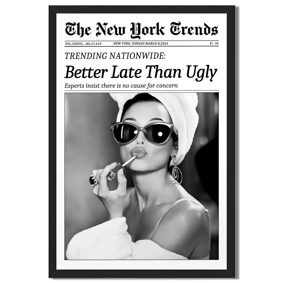 Framed Black And White Retro Newspaper Wall Art Motivational Office Decor