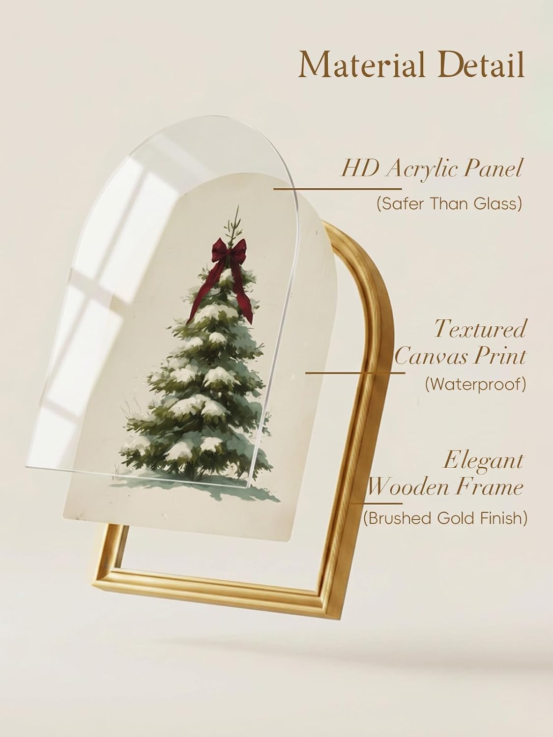 TwoDays Vintage Christmas Tree 11" x 13.8" Gold Arched Framed Wall Art