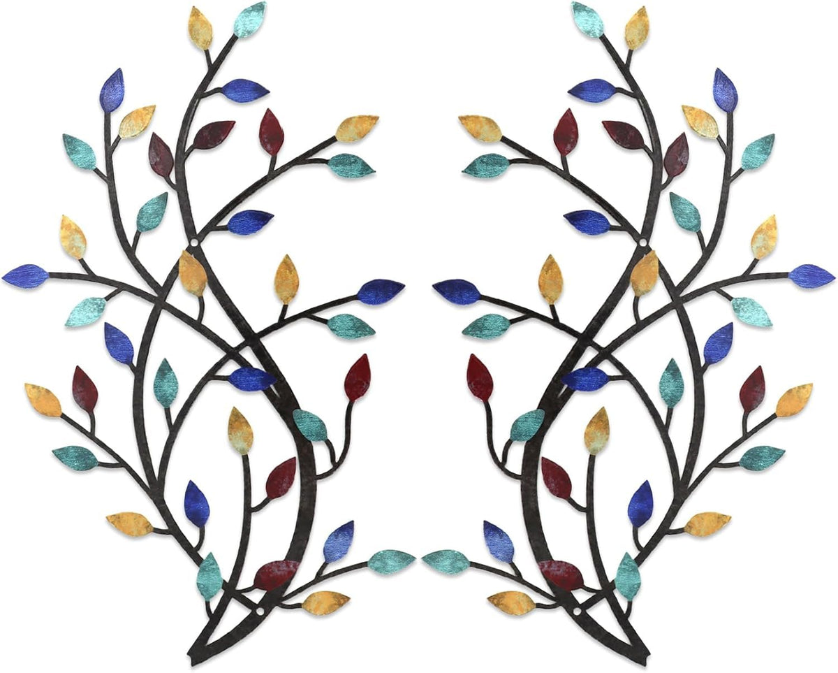 Meltset Metal Tree Leaf Wall Decor, Vine Olive Leaf Branch Wall Art, Wrought Iron Scroll Artwork, Decorative Wall Sculptures Above The Bed, Living Room, Hallway, Indoor and Outdoor（S/Farmhouse）
