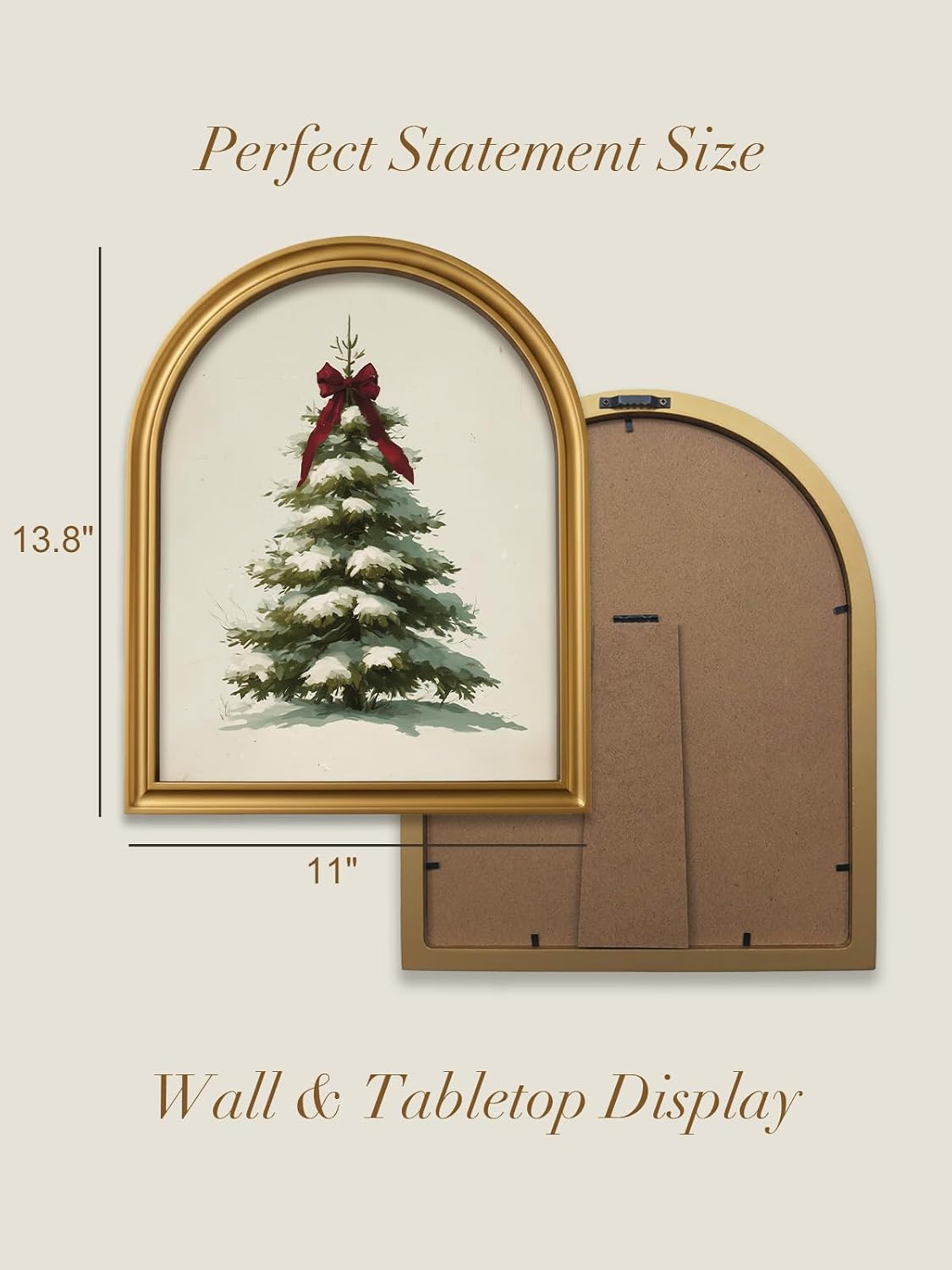 TwoDays Vintage Christmas Tree 11" x 13.8" Gold Arched Framed Wall Art