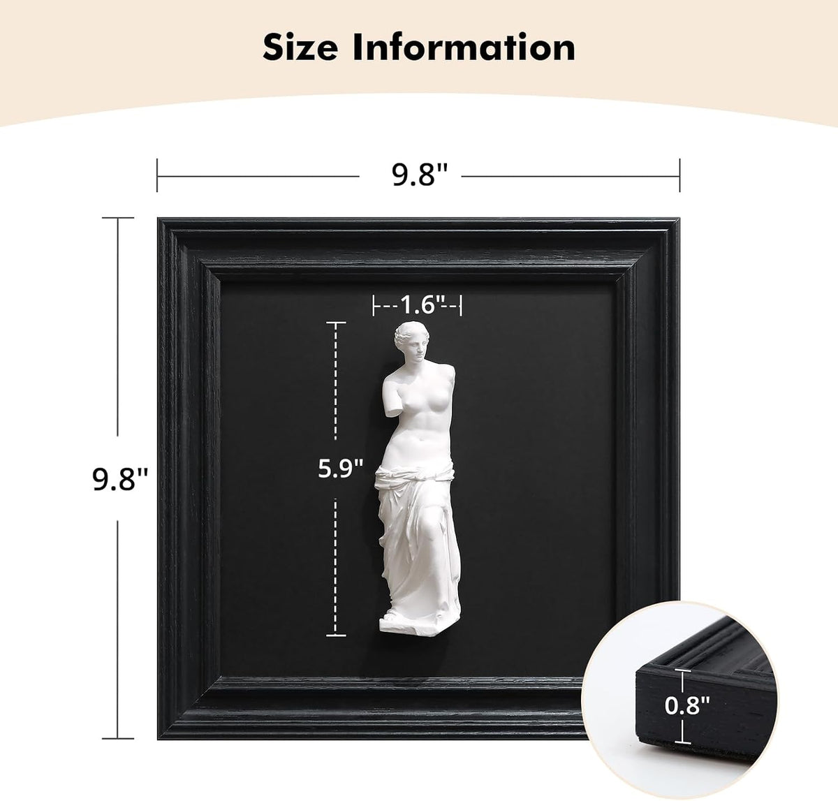 FOLKOR LIFE Framed Black and White Wall Sculpture Venus de Milo