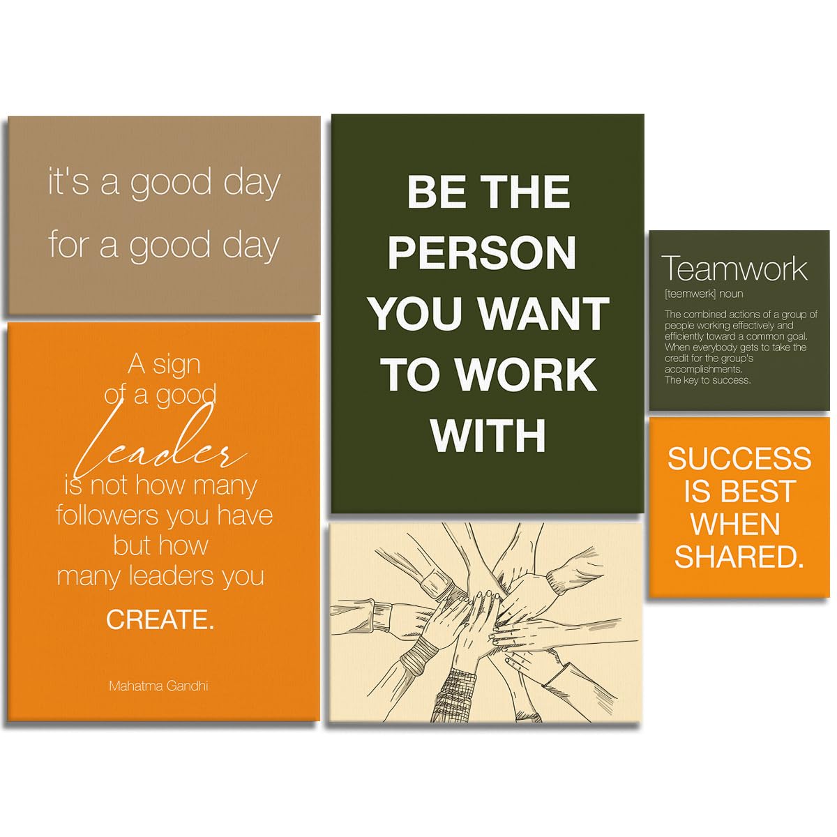 YEOION Office Wall Decor-Motivational Teamwork Wall Art Framed Set of 6