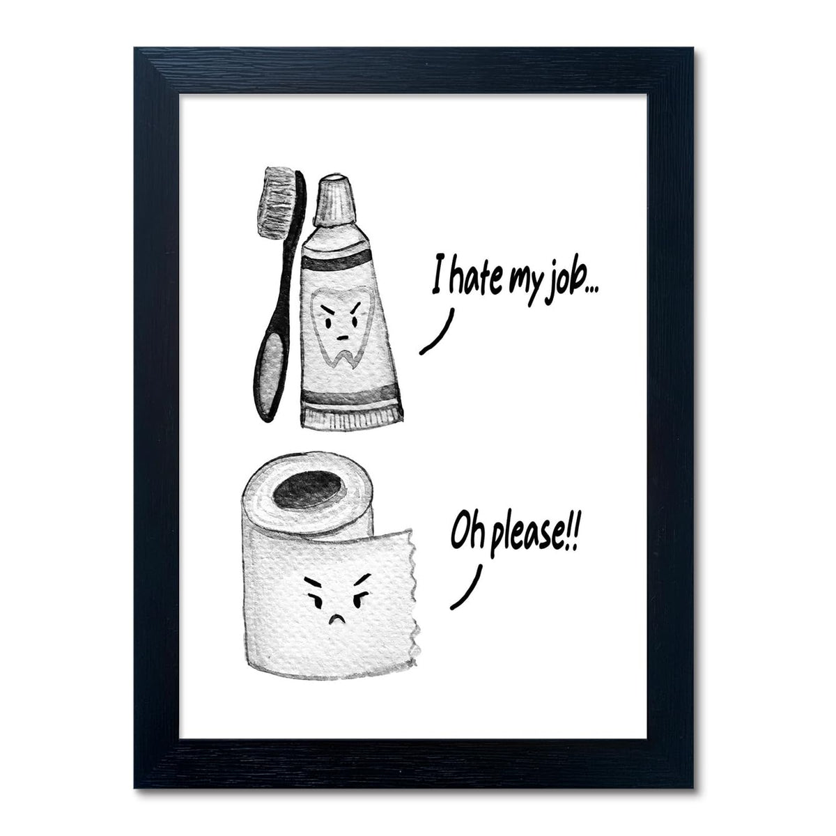 Bathroom Quotes Wall Decor, Black and White Bathroom Wall Art, Toilet Decor Signs Small Black Framed Canvas Art for Kid's Washroom
