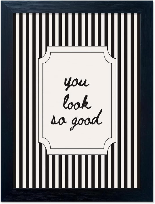 Black and White Bathroom Wall Art You Look So Good Framed Black Striped Bathroom Decor Modern Minimalist Canvas Print Painting Artworks for Wall