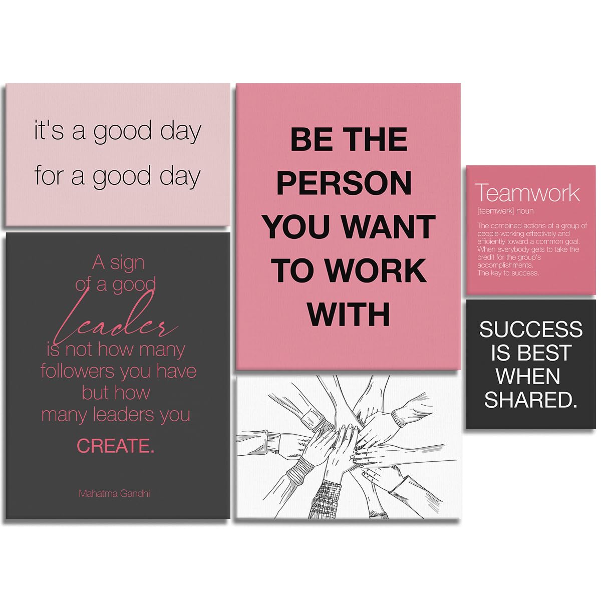 YEOION Office Wall Decor-Motivational Teamwork Wall Art Framed Set of 6
