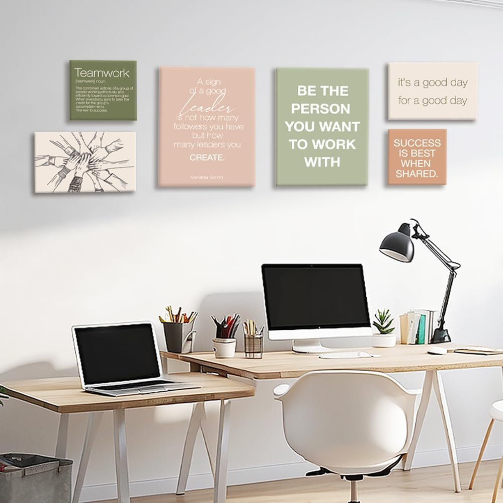 YEOION Office Wall Decor-Motivational Teamwork Wall Art Framed Set of 6