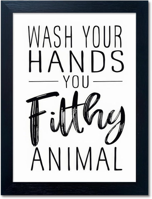 Bathroom Quotes Wall Decor, Black and White Bathroom Wall Art, Toilet Decor Signs Small Black Framed Canvas Art for Kid's Washroom
