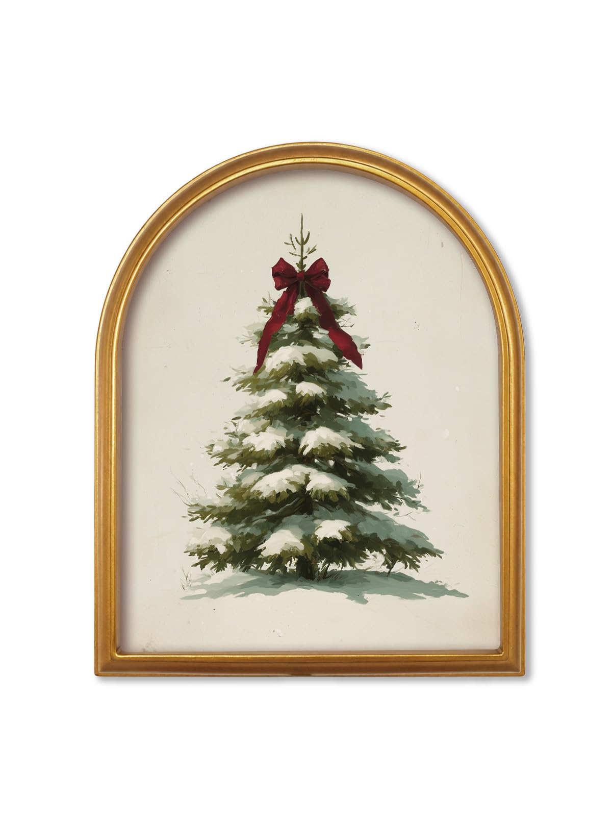 TwoDays Vintage Christmas Tree 11" x 13.8" Gold Arched Framed Wall Art
