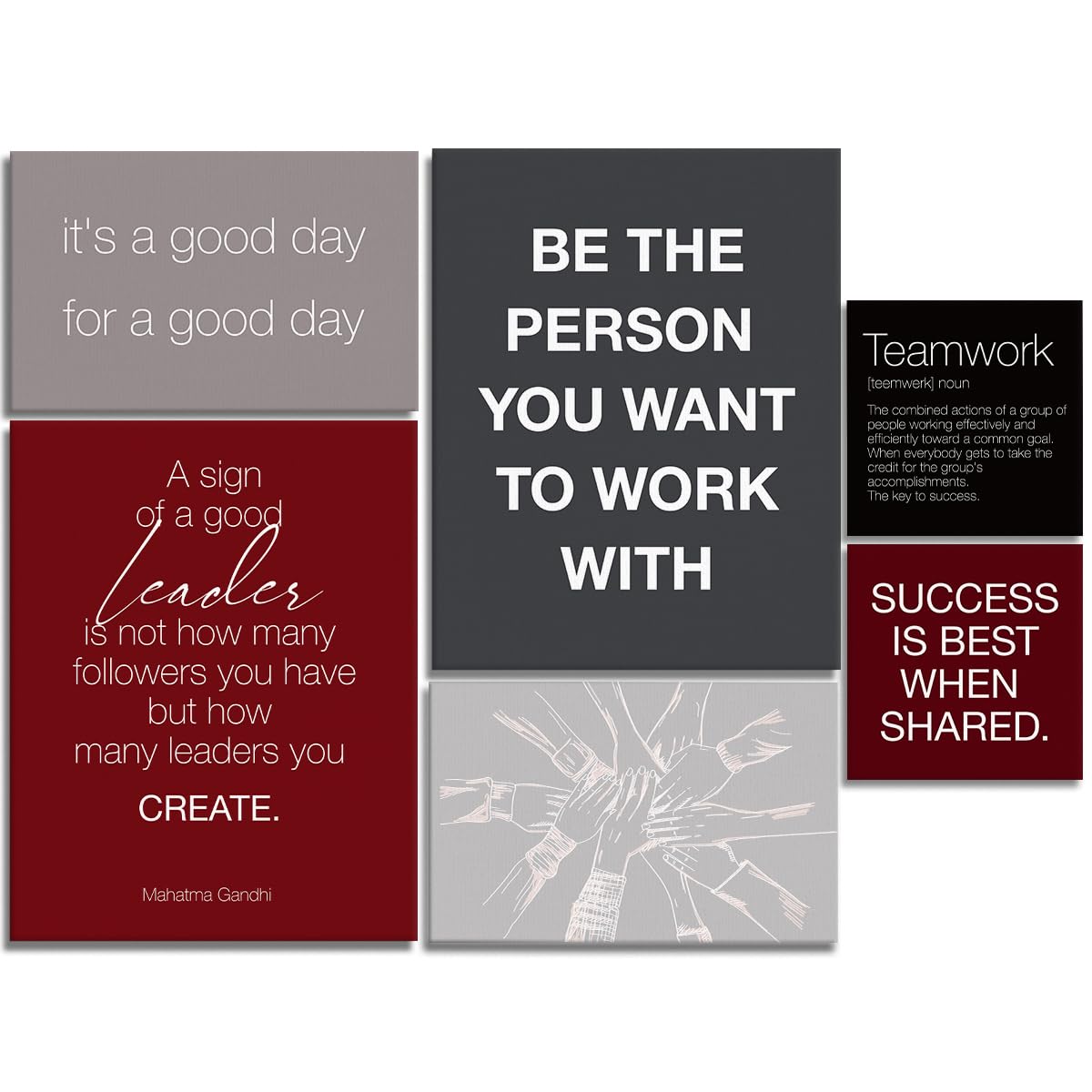 YEOION Office Wall Decor-Motivational Teamwork Wall Art Framed Set of 6