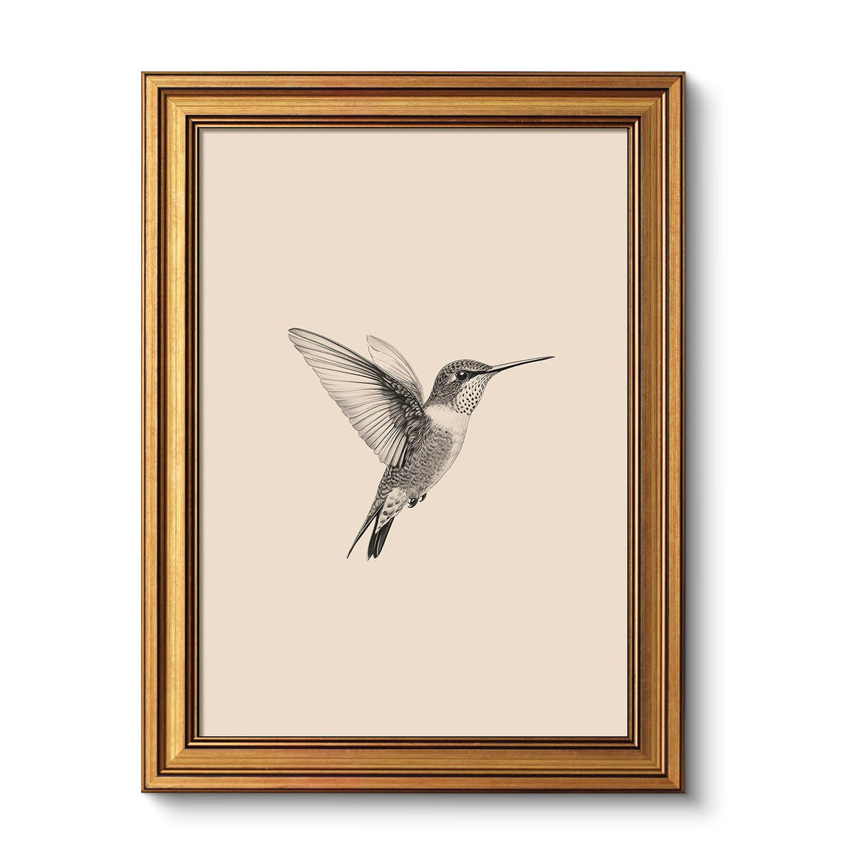 VIYYIEA Vintage Gold Framed Wall Art – Hummingbird Sketch, 8x10 IN