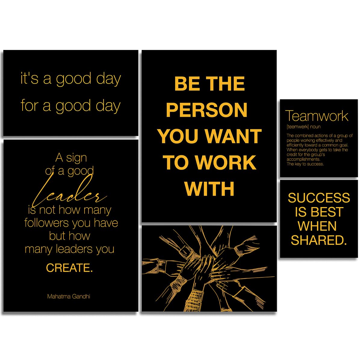 YEOION Office Wall Decor-Motivational Teamwork Wall Art Framed Set of 6