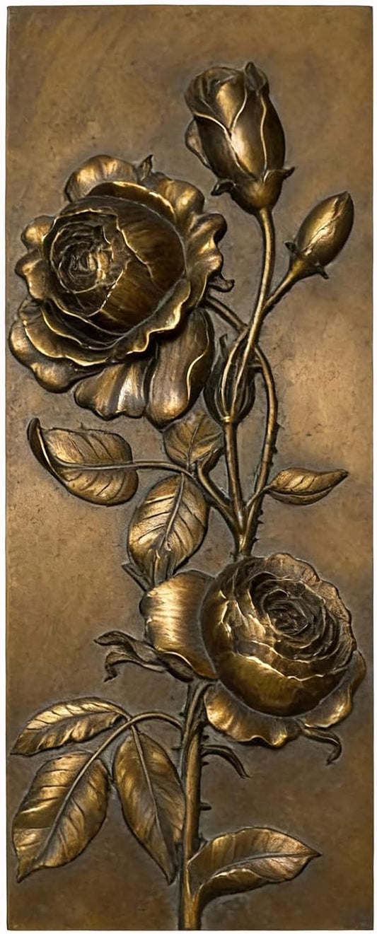 EvruCexul Vintage Floral Wall Sculpture, Antique Bronze Resin Wall Art with Ornate Botanical Design, Decorative Wall Plaque for Elegant Home Décor (Rose)