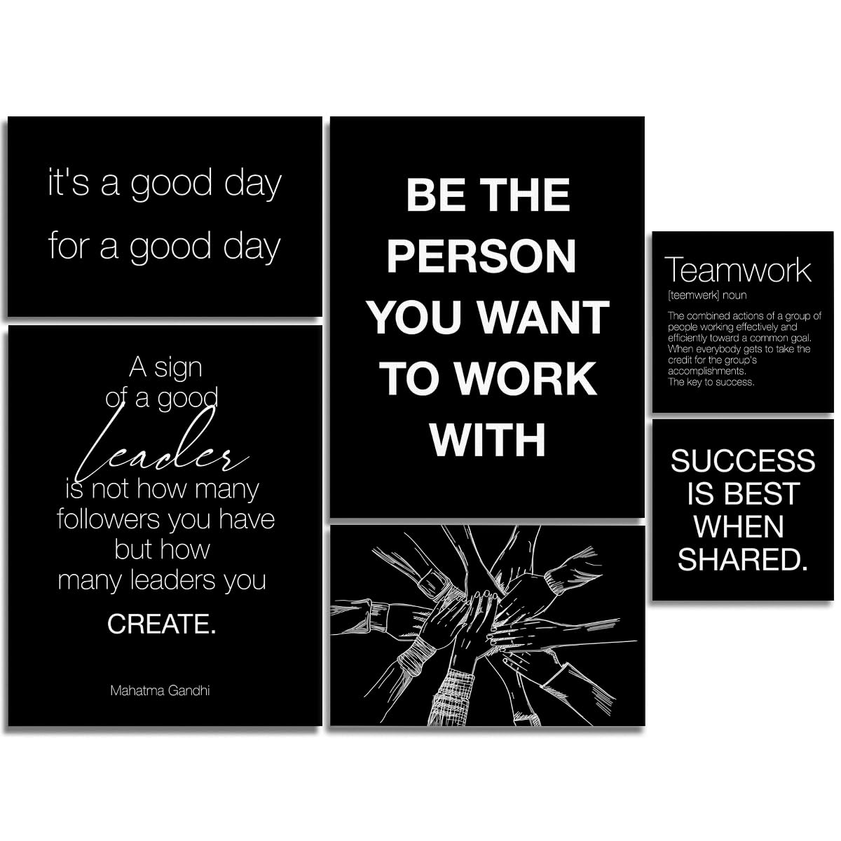 YEOION Office Wall Decor-Motivational Teamwork Wall Art Framed Set of 6