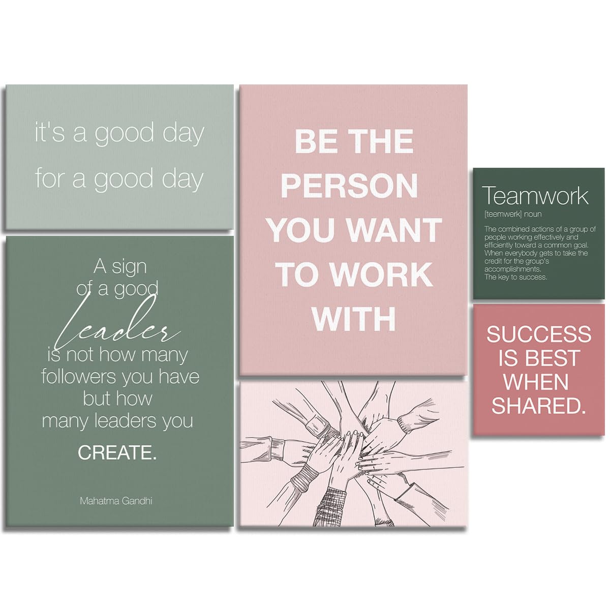 YEOION Office Wall Decor-Motivational Teamwork Wall Art Framed Set of 6
