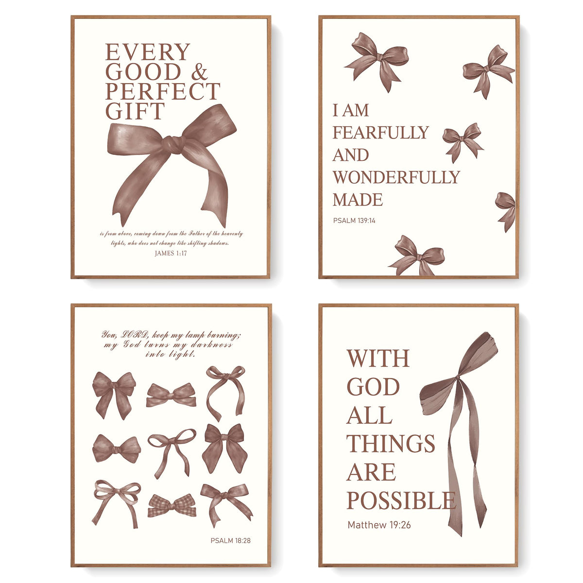 LARTSFRO Coquette Pink Bow Christian Wall Art Decor Posters, Pink Bow Christian Bathroom Room Bedroom Dorm Wall Art Decor Aesthetic for College Teen Girls Gifts,Inspirational Bible Verses Bow Wall Decor, 10x8 Inch Set of 4 Bow Pictures(UNFRAMED)