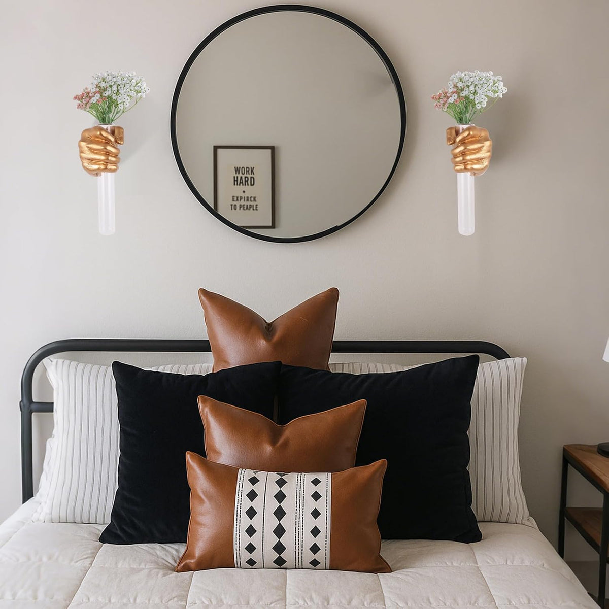 2 Pieces Wall Sculptures, Hands Vase Home Decor, Wall Mount Art Sculpture, Unique Wall Art Statue, Funky Flower Vase Decorations, Modern Eclectic Hanging Decor,Hands Statue (Gold)