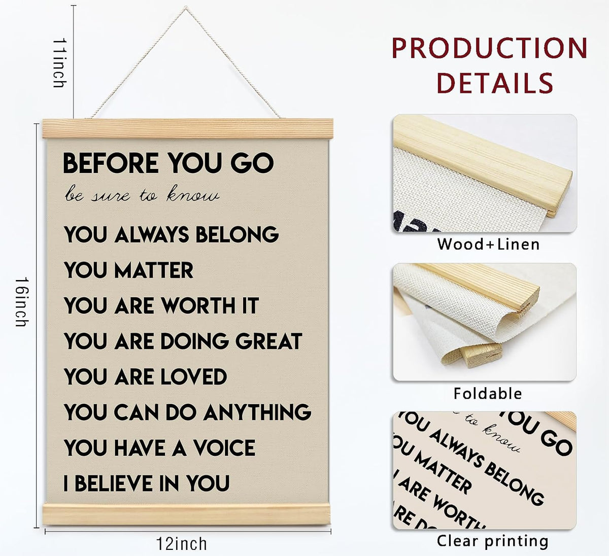Positive Affirmations Inspirational Classroom Nursery Wall Art Decor, 12x16