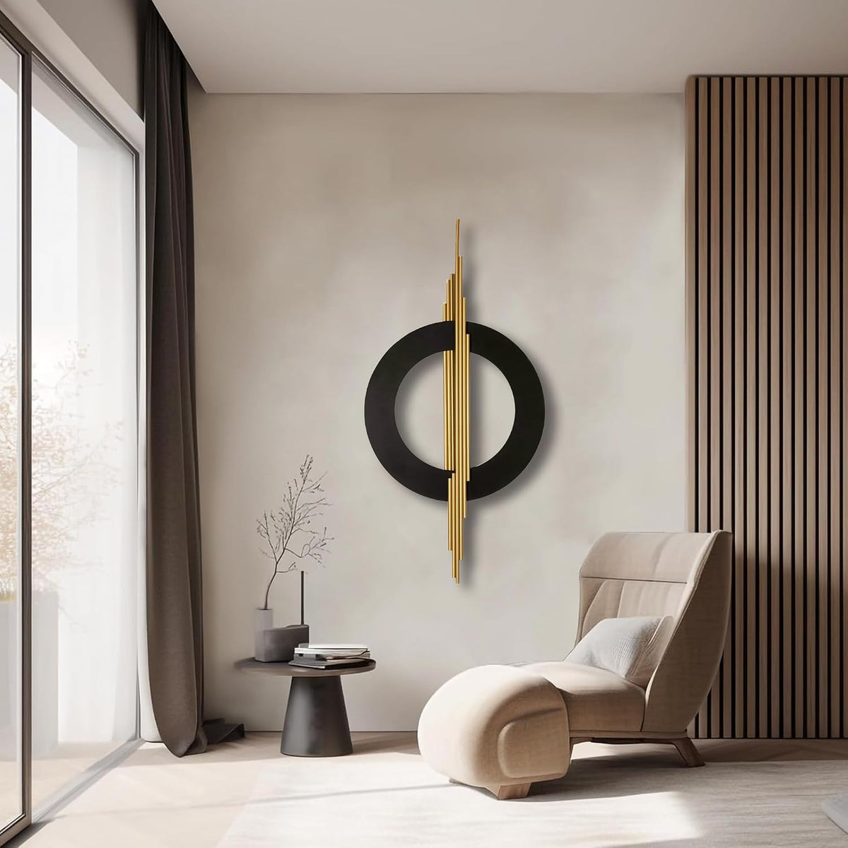 JFUJFU Large Black & Gold 3d Metal Wall Art with Geometric Round for Home
