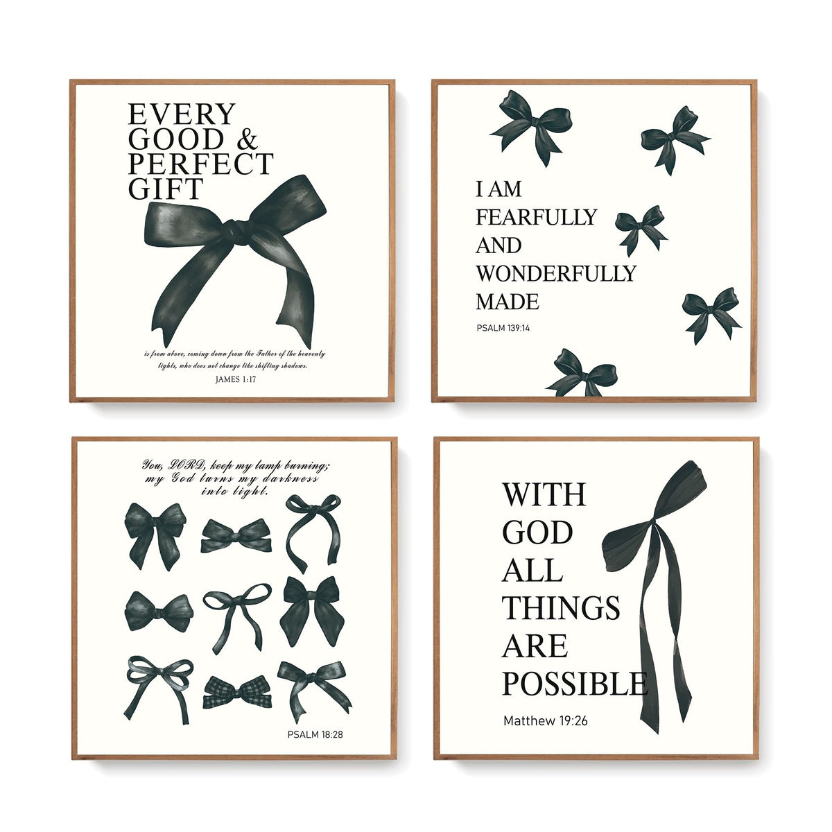 LARTSFRO Coquette Pink Bow Christian Wall Art Decor Posters, Pink Bow Christian Bathroom Room Bedroom Dorm Wall Art Decor Aesthetic for College Teen Girls Gifts,Inspirational Bible Verses Bow Wall Decor, 10x8 Inch Set of 4 Bow Pictures(UNFRAMED)