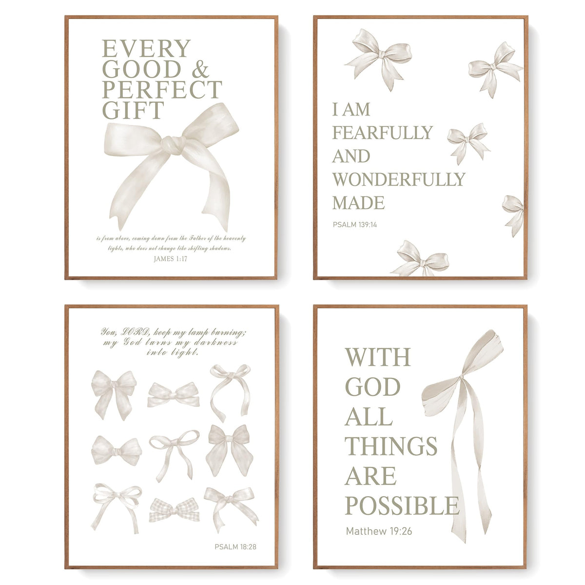 LARTSFRO Coquette Pink Bow Christian Wall Art Decor Posters, Pink Bow Christian Bathroom Room Bedroom Dorm Wall Art Decor Aesthetic for College Teen Girls Gifts,Inspirational Bible Verses Bow Wall Decor, 10x8 Inch Set of 4 Bow Pictures(UNFRAMED)