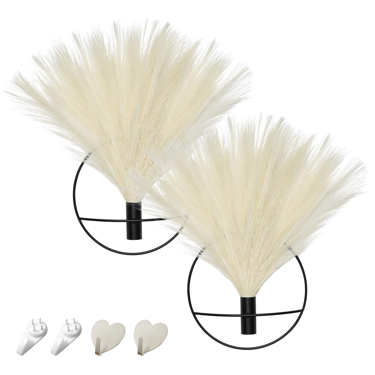 Pretty Jolly Boho Wall Decor, Wall-Mounted Metal Art, Hanging Artificial Pampas Display, Living Room, Bedroom, Bathroom, Diningroom, Fake Faux Plant 2 Pack Black Brown