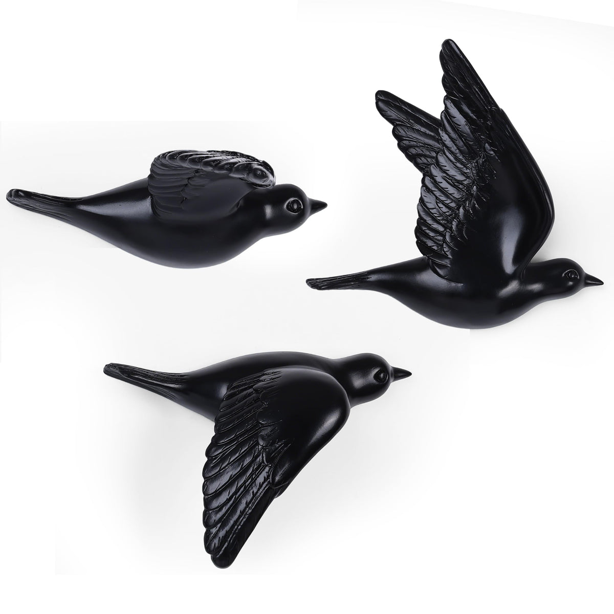 Gold 3D Flying Bird Wall Decor Set of 3, Resin Bird Wall Sculptures