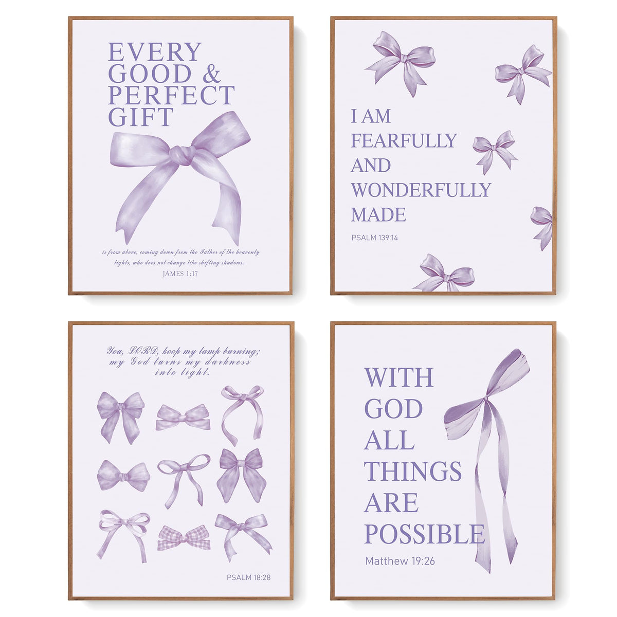 LARTSFRO Coquette Pink Bow Christian Wall Art Decor Posters, Pink Bow Christian Bathroom Room Bedroom Dorm Wall Art Decor Aesthetic for College Teen Girls Gifts,Inspirational Bible Verses Bow Wall Decor, 10x8 Inch Set of 4 Bow Pictures(UNFRAMED)