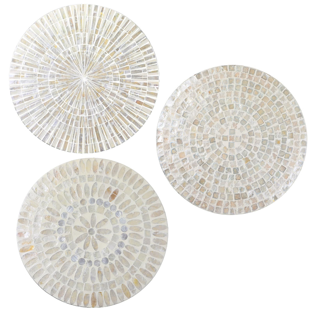 Tioncy 3 Pcs 11.8'' Blue Mother of Pearl Shell Plate Coastal Wall Art