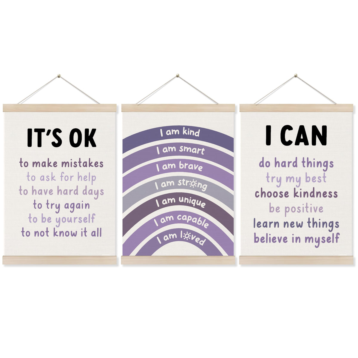 Koesus Inspirational Classroom Wall Art Poster Hanger Frame 12x16 Inch Set of 3, Positive Affirmations for Kids, Motivational Canvas Pictures Prints Framed Wall Decor for Classroom Kids Room Playroom