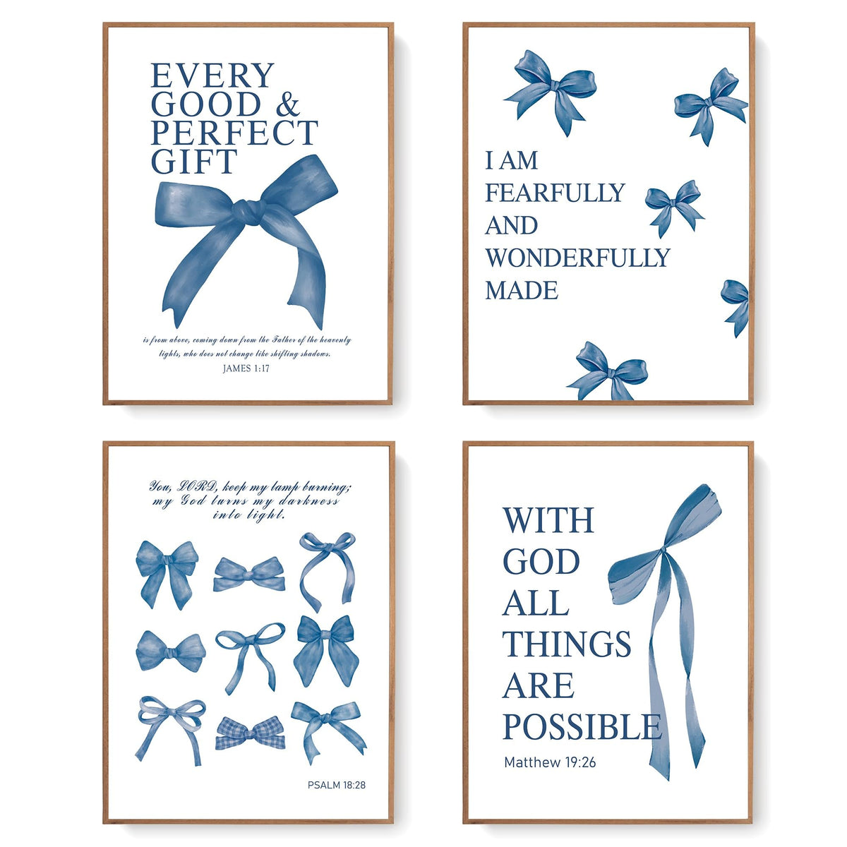 LARTSFRO Coquette Pink Bow Christian Wall Art Decor Posters, Pink Bow Christian Bathroom Room Bedroom Dorm Wall Art Decor Aesthetic for College Teen Girls Gifts,Inspirational Bible Verses Bow Wall Decor, 10x8 Inch Set of 4 Bow Pictures(UNFRAMED)